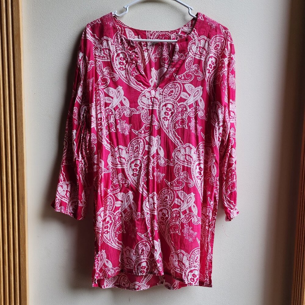 Pink Paisley V-Neck Indian Tunic Size Large